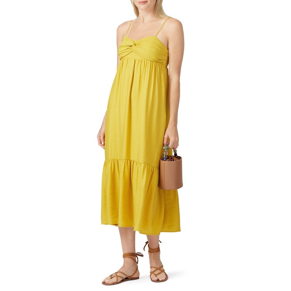 JOIE Chayton Midi Tiered‎ Dress Yellow Sundress In Sulphur Mustard Women's 10